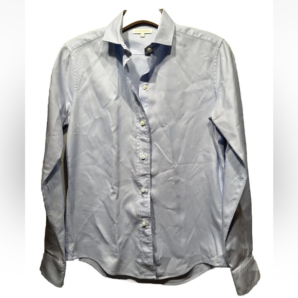 Ann Mashburn Blue Button Down Shirt Cotton Size M 8 10 Classic Long Sleeve - Picture 1 of 6